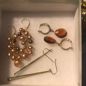 Elegant Gold and Brown Pearl Earrings Set